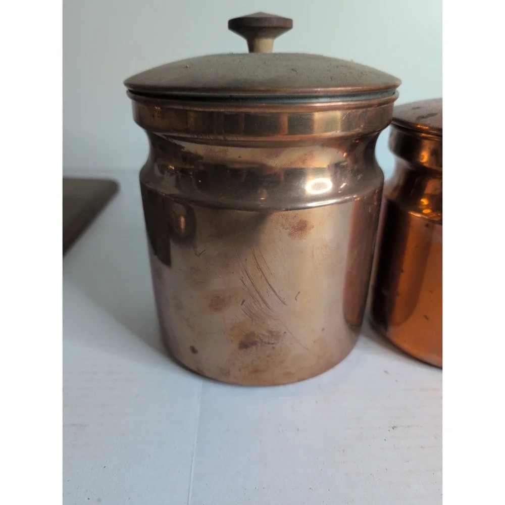 Lot Of 4 Vintage Copper Containers Sugar Flour Countertop Pantry Made In Italy